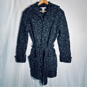 Nine West Chunky Marled Wool Blend Knit Long Belted Collared Wrap Cardigan - S
